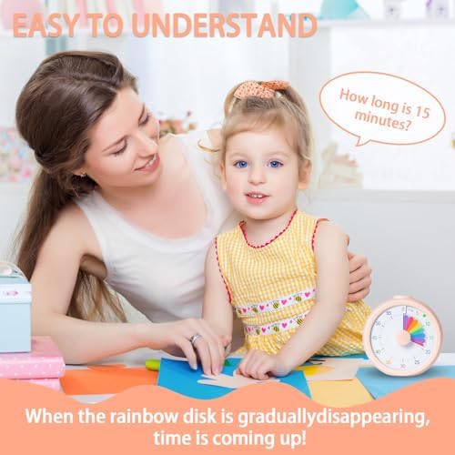 Visual Timer for Kids 60 Minute Countdown Timer Rainbow Disk Desk Timer Clock for Classroom Study Office Kitchen with Silent Operation (Pink)