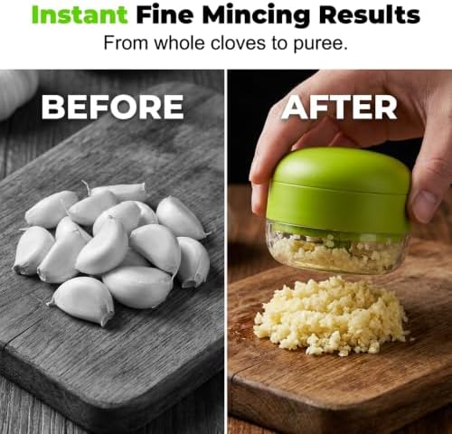 Mini Garlic Chopper and Press with Container Set, 2026 New Garlic Press Stainless Steel with Peeler and Cleaner Brush, Mini Garlics Mincer Tool for Shredded Ginger, Fruit Home Camping Use