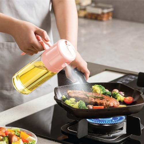 Glad 2 in 1 Oil Dispenser, 18.6oz/550ml - Olive Oil Sprayer for Cooking, Pouring Salad Dressing, and Grilling - Kitchen Gadget with Refillable Glass Bottle, Handle, and Mist or Pour Options - Rust