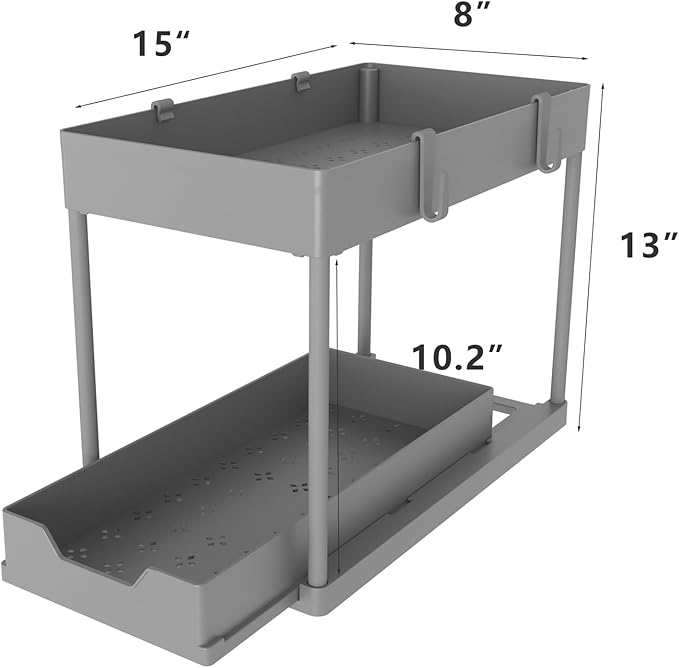 DEKAVA 2 Pack Under Sink Organizer, 2-Tier Sliding Cabinet Basket, Grey