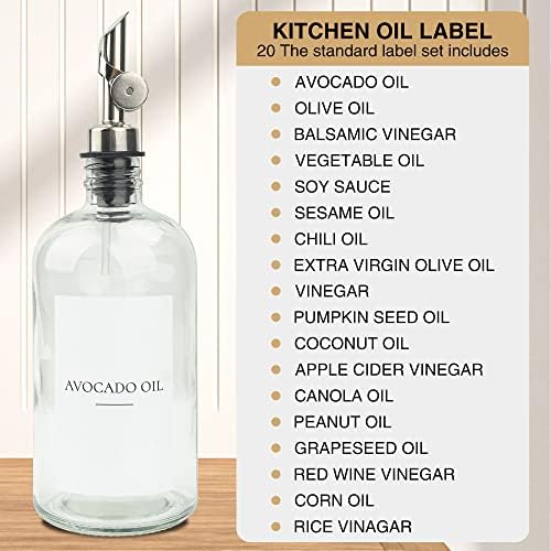 3PCS Oil Dispensers with Labels 16.23oz Kitchen Cooking Glass Bottles Containers with 304 Stainless Steel Automatic Pump Heads Anti-Corrosion & Rustproof