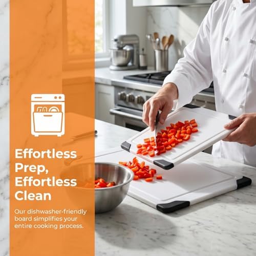 Plastic Cutting Boards for Kitchen, Cutting Board Dishwasher Safe Chopping Boards - Dishwasher, White/Black