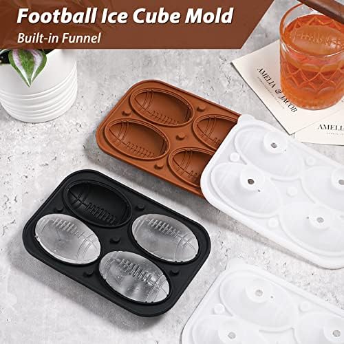 Kamehame Football Ice Cube Mold Set of 2, Silicone Football 3D Ice Ball Mold Tray for Whiskey, Cocktails, Superbowl Drinks, Black & Coffee, Oval Silicone Molds with Funne