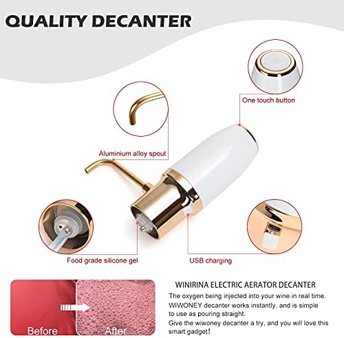 Automatic Wine Aerator Pourer Spout, Wine Air Aerator Pourer, Red Wine Aerator, Electric Wine Decanter with Aerator USB Rechargeable, Gifts idea for Wine Lovers White & Gold