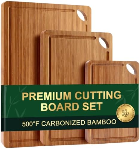 Bamboo Cutting Boards Set for Kitchen Non Toxic Solid Wood Chopping Board