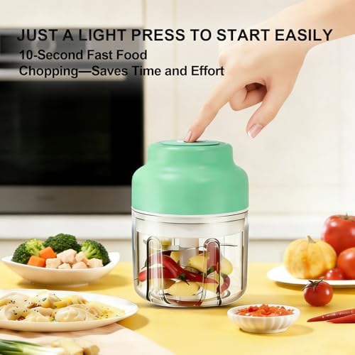 Kuars Gvni Wireless Garlic Chopper 11.26oz Mini Electric Food Processor Portable Small Blender for Chili Scallion Garlic Minced Meat Herbs (Green)