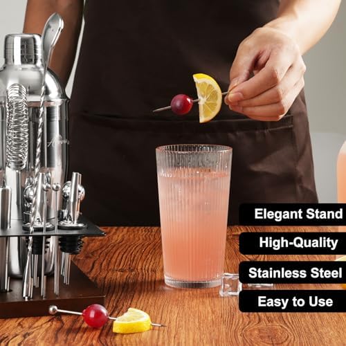 23-Piece Cocktail Shaker Set with Stand, 304 SS, Bartender Kit Gift
