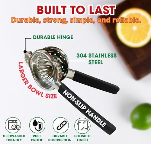 Handheld Lemon Squeezer Stainless Steel, Silicone Handle