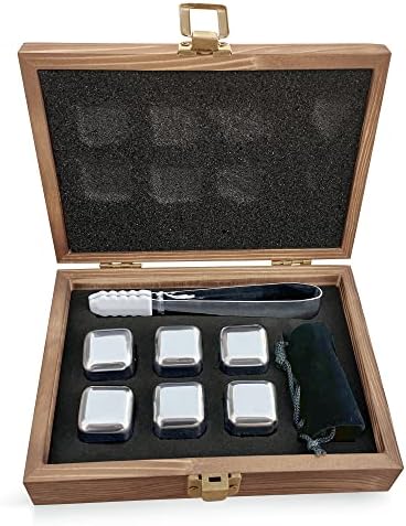 Personalized Whiskey Stone Set, Custom Whiskey Stone Box, Stainless Steel Ice Cube - Crown Leaf Design
