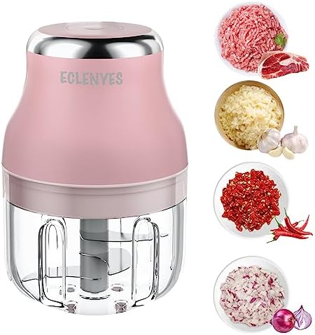 Vegetable Chopper, Electric Garlic Chopper, 250ML USB Rechargeable Mini Blender, Powerful Small Food Processor, Blender to Vegetable, Wireless Food Cutter for Ginger, Chili, Fruit, Meat, etc（Pink）