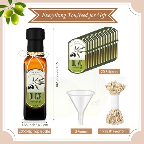 Reallnaive 20 Pcs 4oz Mini Olive Oil Bottles Bulk, Sqaure, Brown
