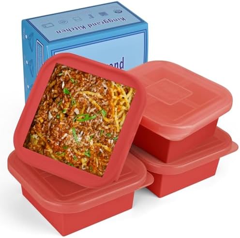 2 Cup Silicone Freezer Trays with Lid 4 Pack Silicone Freezer Molds soup freezer containers Make 4 Perfect Soups, Broths, Stews, Sauces, Curries (Red)