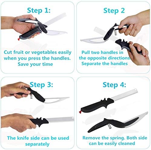 Clever Food Chopper Universal Scissors Kitchen Food Cutter Chopper Clever Kitchen Knife Clever Multipurpose Food Scissors Stainless Steel Vegetable Slicer (6 in 1, Orange and Black)