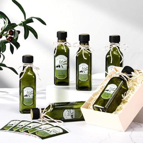 Reallnaive 20 Pcs 4oz Mini Olive Oil Bottles Bulk, Sqaure, Dark Green