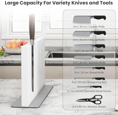 THMINS White Magnetic Knife Block Stainless Steel Magnetic Knife Holder