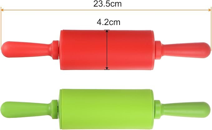 HARFINGTON Silicone Rolling Pins for Baking 9 Inch Non Stick Rolling Pin Small Roller Playdough Rolling Pins for Dough Pizza Pastry Fondant Kitchen, Red & Green