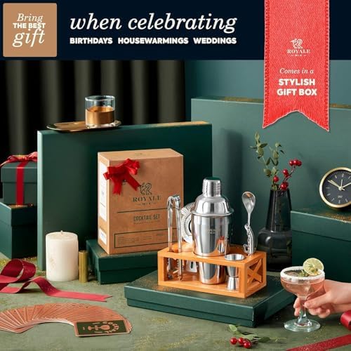 Mixology Bartender Kit with Stand | Home Bar Set with 25 Cocktail Recipes for Drink Mixing | Ideal Bartending Kit for Housewarming Gift | Premium Martini Cocktail Shaker Set with Bar Tools Accessories