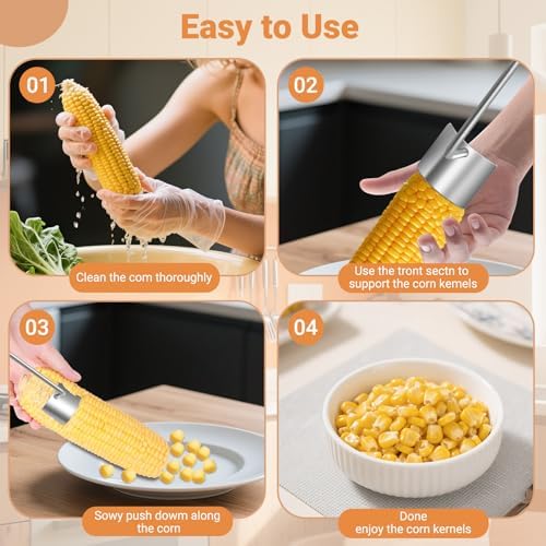 1 Pack Stainless Steel Corn Cob Stripper Tool, Fast Corn On The Cob Remover, Multi-Use Dishwasher Safe Kitchen Gadget for Home & Commercial Prep