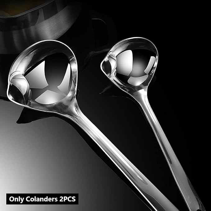 2PCS Fat Skimmer Spoon, Fat Separator for Cooking Ladle Strainer Portable Kitchen Gadgets Stainless Steel(Large + small)