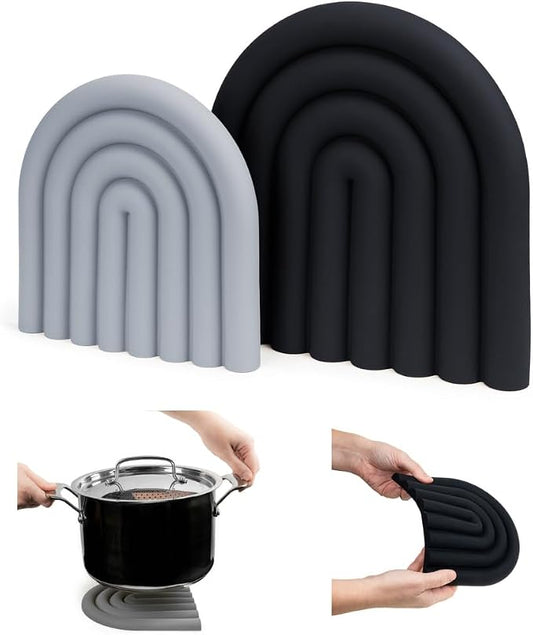 Premium Silicone Trivet Set, Freestanding Bendable Design, Kitchen Decor - Durable & Stylish Heat-Resistant Countertop Protector (Monochrome, Set, Arch)