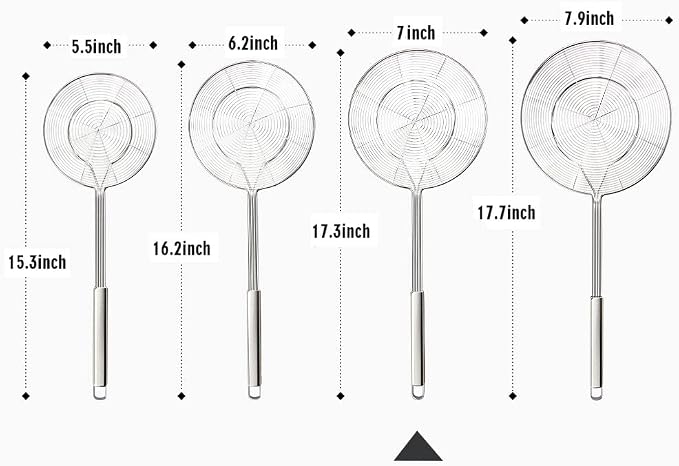 YFWOOD 7 Inch Spider Strainer Skimmer, Slotted Spoon for cooking | Reinforced Double Coil Wire Skimmer with Handle Stainless Steel Strainer Ladle ,for Kitchen Deep Frying Food Spaghetti Noodle