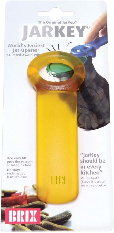 Brix Original Easy Jar Key Opener, Frosted Yellow, Vacuum-Seal Release Tool For Stubborn Lids, Arthritis And Carpal Tunnel Aid