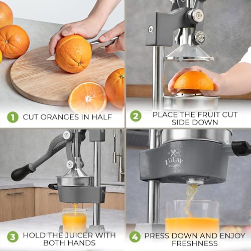 Zulay Kitchen Cast Iron Juicer - Heavy Duty Orange Juicer with Detachable Strainers for Easy Cleaning, Citrus Press for Citrus Fruits, Perfect for Bartenders, Juice Lovers & Health Enthusiasts