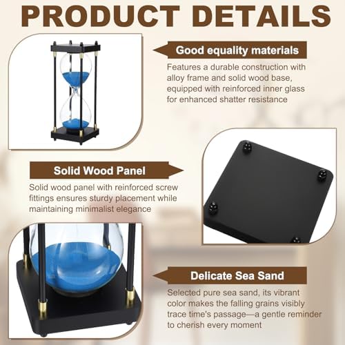 PATIKIL Large Decorative Sand Timer, 60 Minutes Wood Hour Glass Timer Modern Wooden Hour Glass for Cooking Game Office Classroom Kitchen Home, Blue(Style 1)