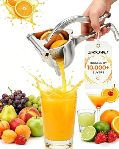 Hand Juicer Lemon Squeezer Press Manual Fruit Juice Metal Handheld Stainless Steel Cast Iron Citrus Ergonomic Tool Extractor Heavy Duty Large Capacity Effort Saving Easy Clean Kitchen Gadget
