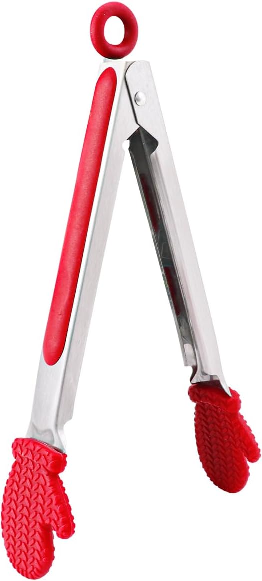 Kitchen Tongs for Cooking Non Stick Cooking Tongs Silicone Tongs Kitchen Tongs with Silicone Tips Stainless Steel Tongs (Red)