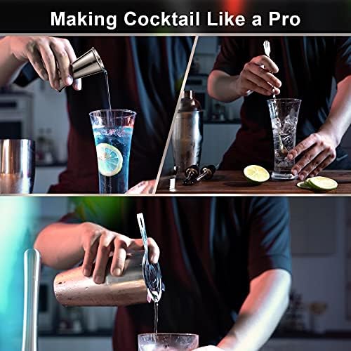 21 Piece Stainless Steel Cocktail Shaker Set Bartender Kit, 25oz Boston Shaker Tool Set with Acrylic Stand and Recipes, Perfect Bar Tools Set for Home or Parties