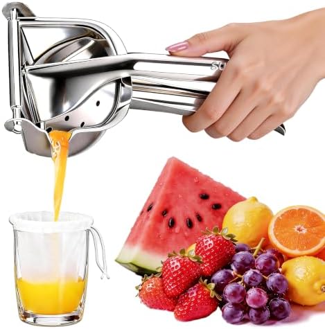 Fruit Juice Squeezer Manual Juicer – 304 Stainless Steel Hand Juicer Citrus Press with Metal Filter filter bag, Easy to Use & Clean, Non-Slip Ergonomic Grip, for Lemon, Orange & Citrus