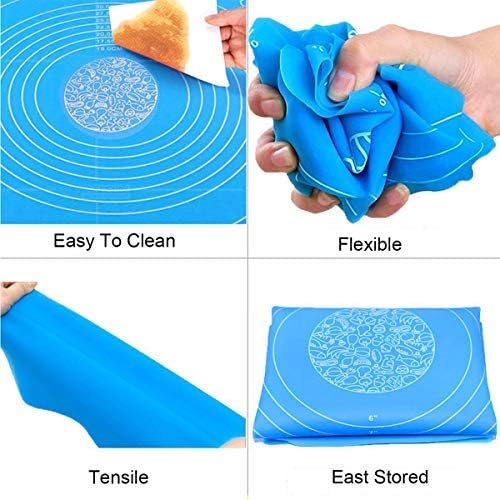 Rolling Pin and Baking Mat Set, Stainless Steel Dough Roller with Thickness Rings for Baking/Dough/Pizza/Pastry/Cookies, Non-Stick Reusable Large Kneading Silicone Mat with Measurements
