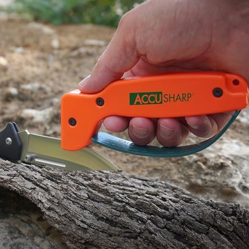 AccuSharp Knife Sharpener, Ergonomic Comfortable Handle, Compact & Easy to Use, Restore and Hone Straight & Serrated Knives, Blaze Orange