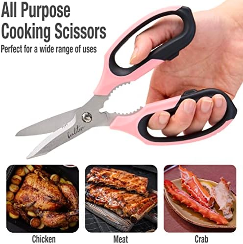 Beaditive Multi-Purpose 8" Kitchen Shears - Detachable, Serrated Blades, Japanese Stainless Steel - Ergonomic Handle, Protective Cover - Dishwasher Safe
