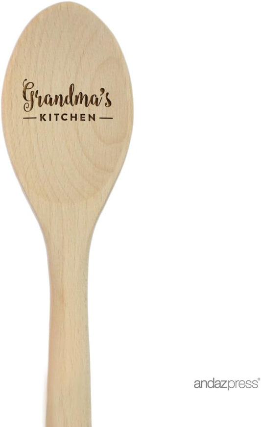 Andaz Press Laser Engraved Wooden Mixing Spoon, 12-inch, Grandma's Kitchen, 1-Pack, Nana Grandmother Mothers Day Spoons for Moms Gift for women Grandmother Kitchen