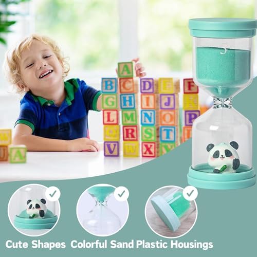 5 Minute Sand Timer,Hourglass Timer in Macaron Green with Panda Pattern