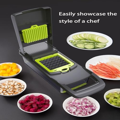 Multi Functional Vegetable Chopper, nicer dicer, 16 in 1 professional vegetable and food slicer, and Vegetable Cutter, for Potatoes, Onions, Vegetable Chopper with Container and Basket