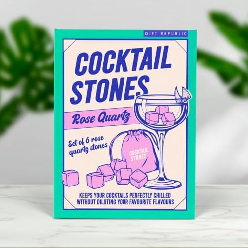 Gift Republic Rose Quartz Cocktail Stones – Set of 6 Reusable Ice Cubes - Natural Drink Chillers with Drawstring Bag – Elegant Ice Alternative for Spirits & Cocktails – Stylish Home Barware Gift