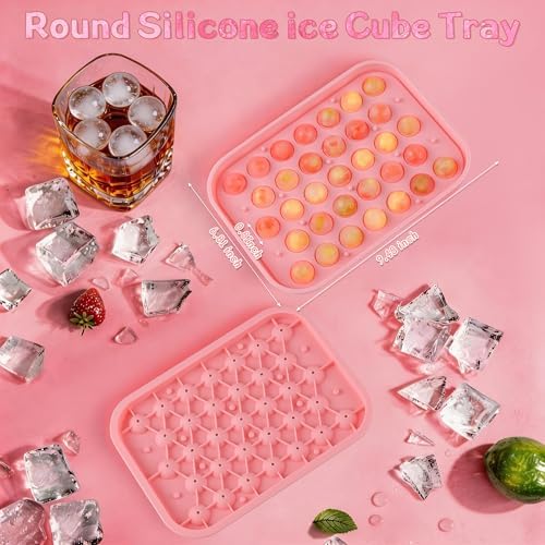 Small Ice Ball Mold with Lid, 33-Cavity Round Ice Cube Tray for Freezer, BPA Free Silicone Ice Tray for Whiskey, Cocktail, Juice