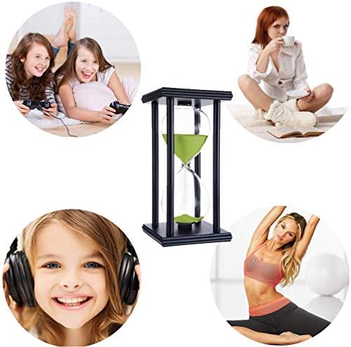 Lodunsyr Hourglass Timer for 60 Minutes Sandglass Timer for Kitchen Living Room Home Office Desk Bedroom Party Festival Coffee Table Book Shelf School Game Sand Timer Clock (Black Frame Green Sand)