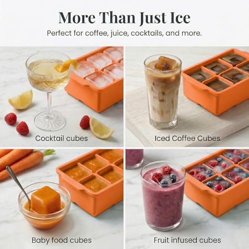 KitchFort® Large Silicone Ice Cube Tray (2-Pack) - 2" Big Ice Mold with Lid