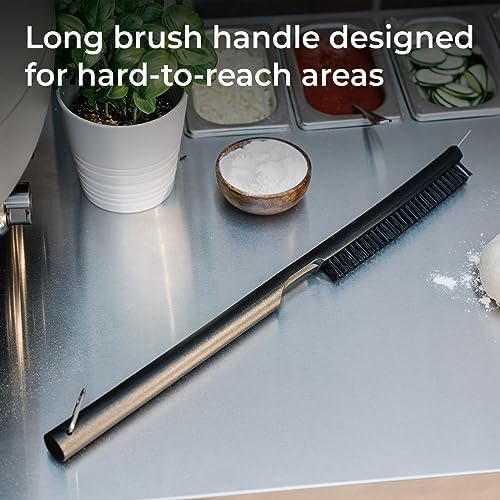 Everdure 2-in-1 Pizza Oven Brush and Scraper Tool - for Hard to Reach Areas and Keeping Your Oven Fresh and Clean - Nylon Bristles, Stainless Steel Spatula, Long Handle - Outdoor Pizza Oven Essential