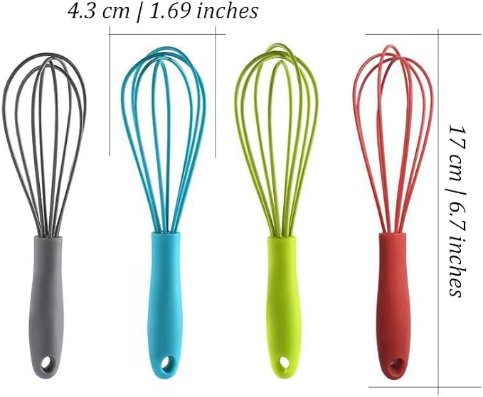 Compact Silicone Whisk (6.7 Inch), 12 Pack Portable Mini Balloon Mixer Egg Beater, Manual Handheld Milk Frothers, Household Egg Blender Small Silicone Egg Whisks for Cooking (Green)