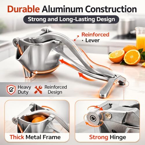 Heavy Duty Cast Iron Juicer Manual Hand Press, Stainless Steel Fruit Juice Squeezer for Lemon & Orange, Citrus Press Juicer (1PC)