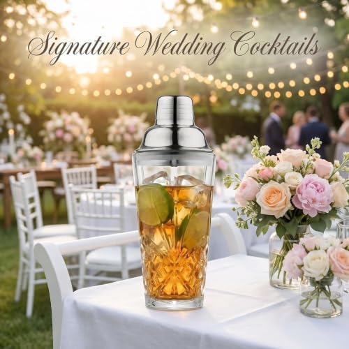 15oz Cut Crystal Cocktail Shaker,Lead-Free,#304 Stainless Steel,Dishwasher Safe,Set of Dasher&4pcs Cocktail Recipe Coasters, Fit Coffee Table Decor, Wedding Favors,any Bar Cabinet(Leaking Proof)
