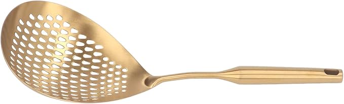 Stainless Steel Strainer Spoon, Long Handle, 15.7 Inches, Gold, for Cooking, Frying, and Filtering