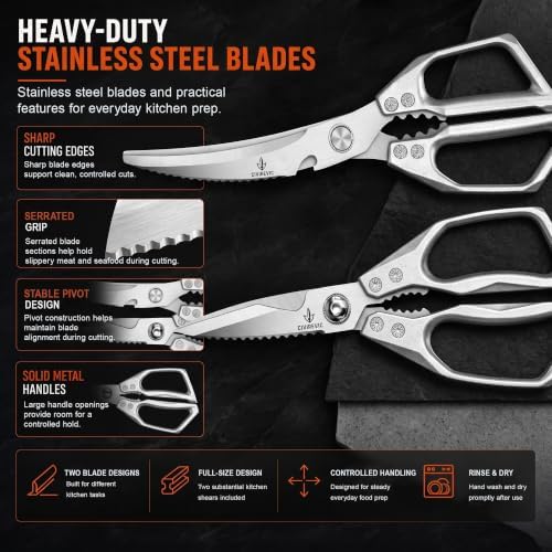 Heavy Duty Kitchen Shears 2 Pack, Full-Size Stainless Kitchen Scissors