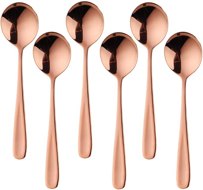 Buyer Star Bouillon Spoon Sets, 7-Inch Round Soup Spoons, Stainless Steel Finished Table Dinner Spoons