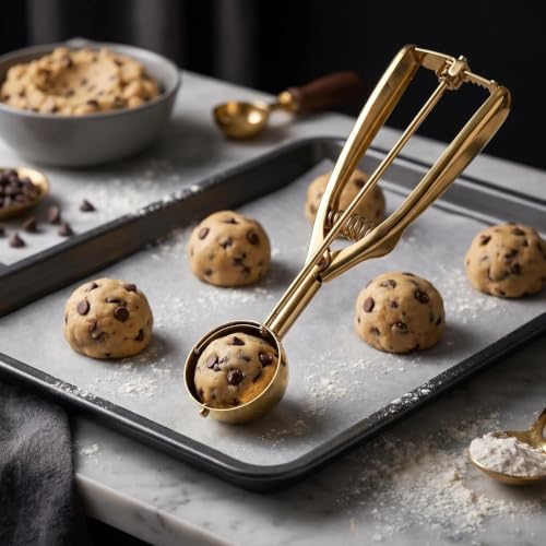 Gold Ice cream spoon,cookie Scoop Set,Stainless steel ice cream scoop with trigger release,3 Sizes (3pcs set)
